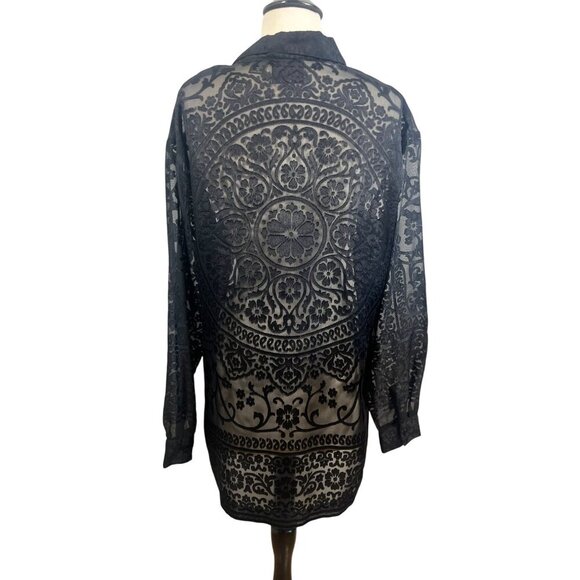 Anthony Floral Lace Shirt M Black Chic Urban Whimsigoth Boho Western Retro 80s - Picture 1 of 14